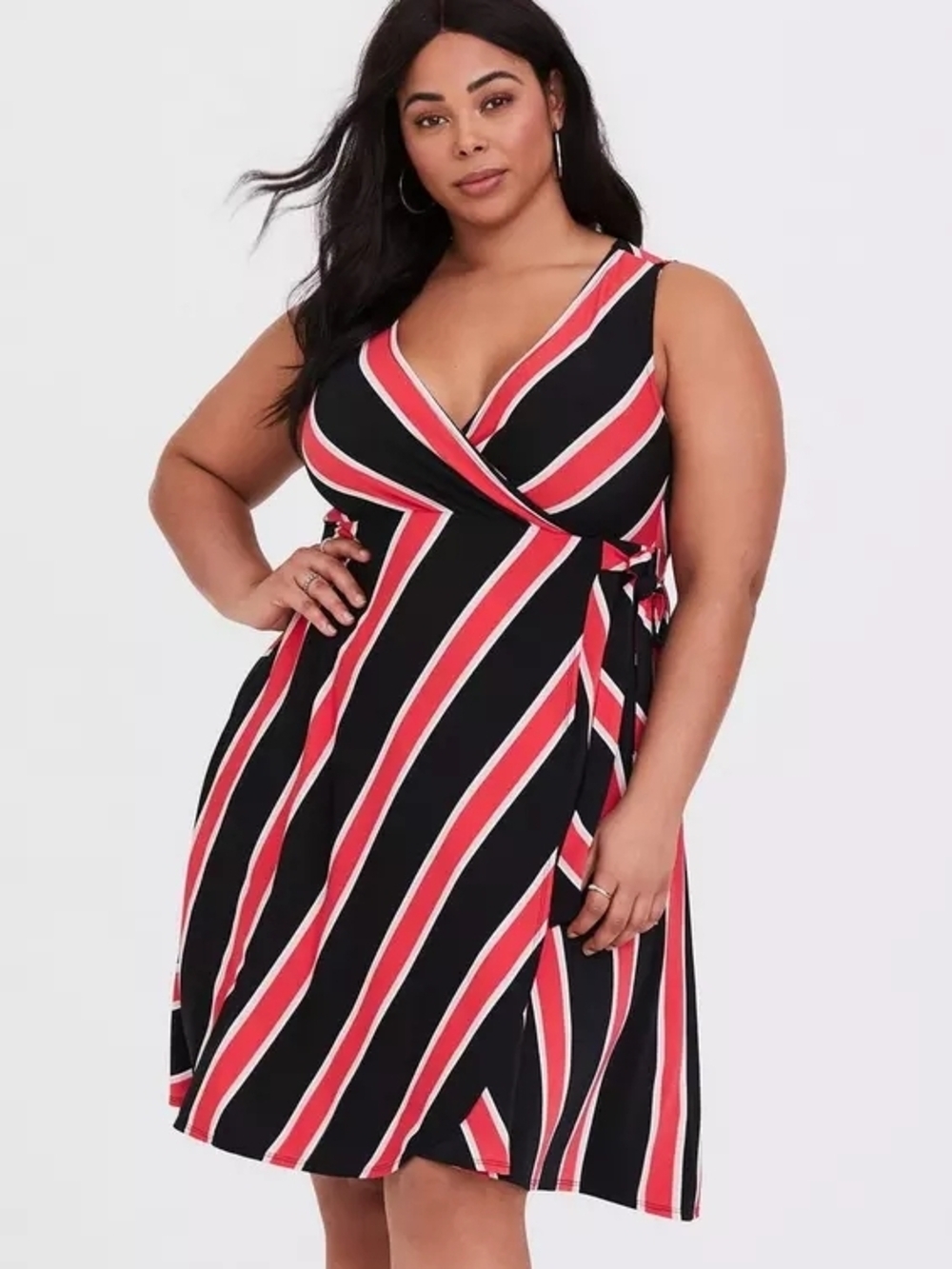 Torrid Wrap Dress Size 1 Red Black Stripe image 2